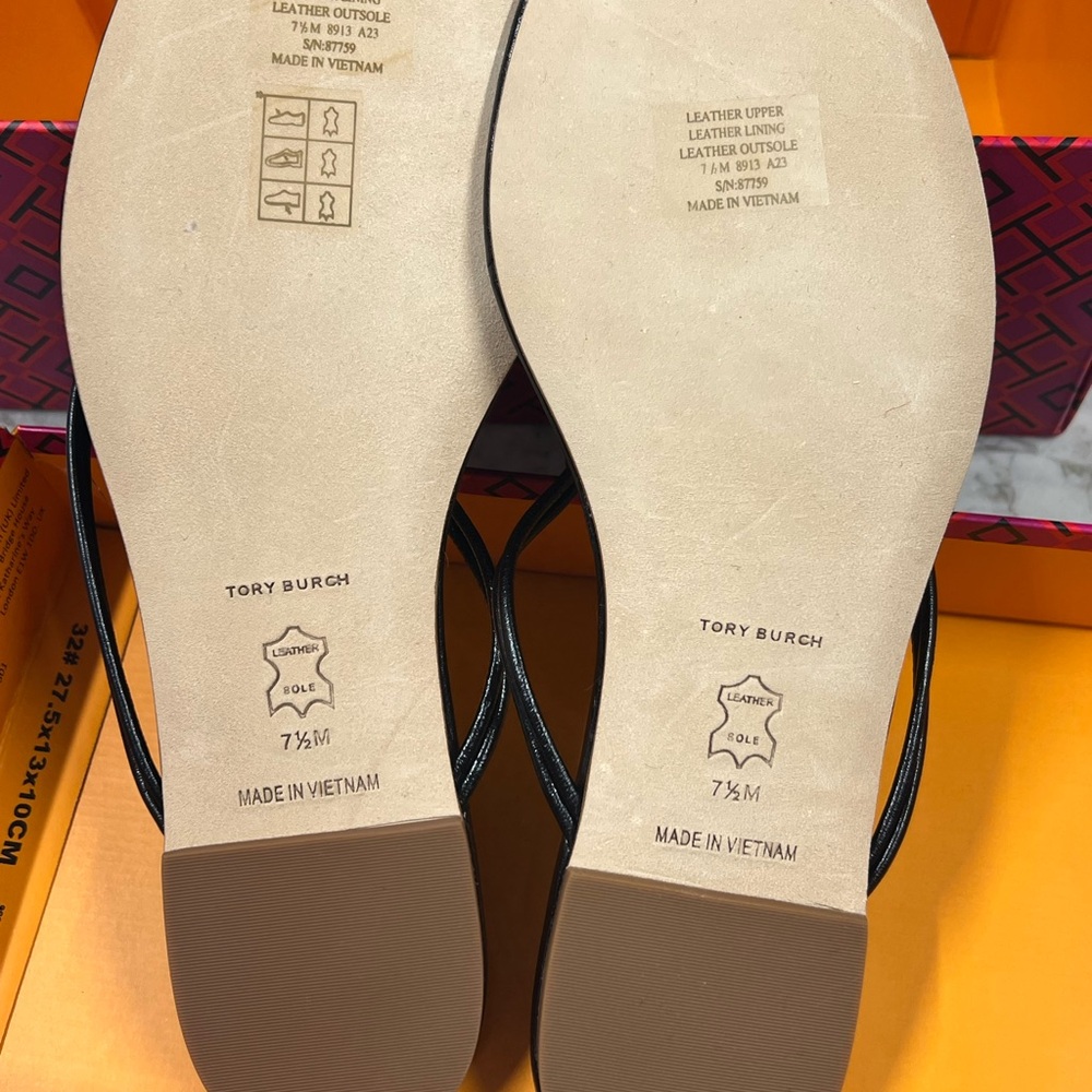 Tory Burch Black Sandals with Gold Accent - Picture 4 of 5